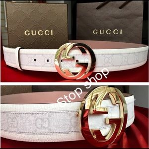 white gucci belt gold buckle